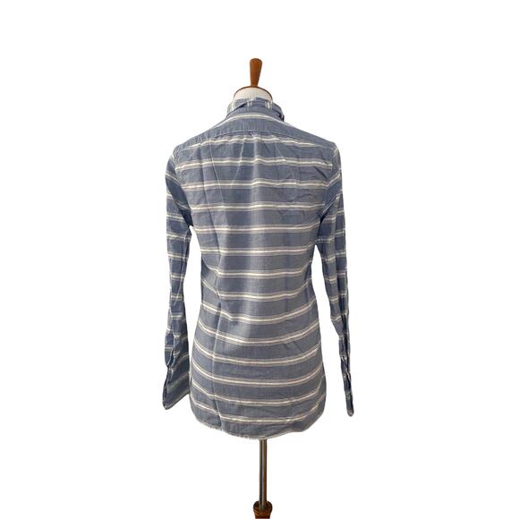 J Crew Womens Striped Popover Striped Top Long Sleeve Blue White XS - Picture 3 of 6